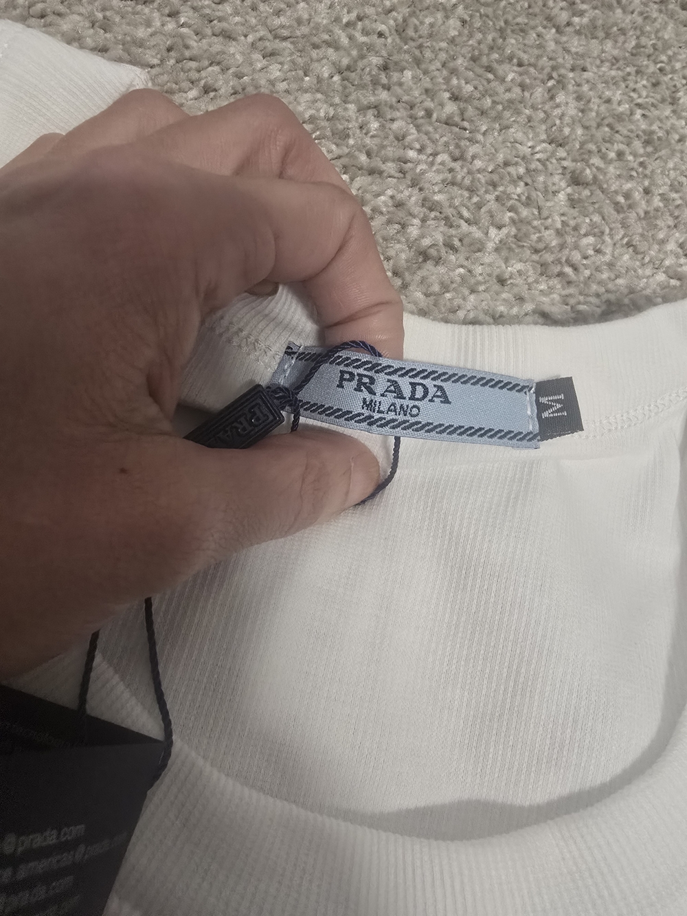 Prada White Ribbed Tank Top - Signature Triangle Logo - Picture 5 of 6